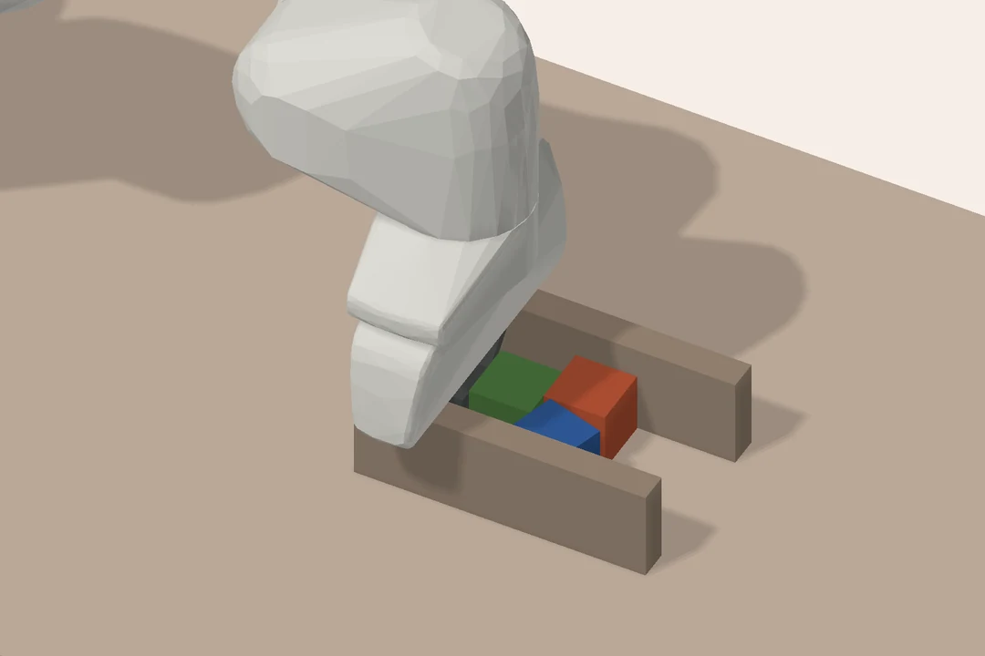 The Panda gripper pushing three blocks through a channel.