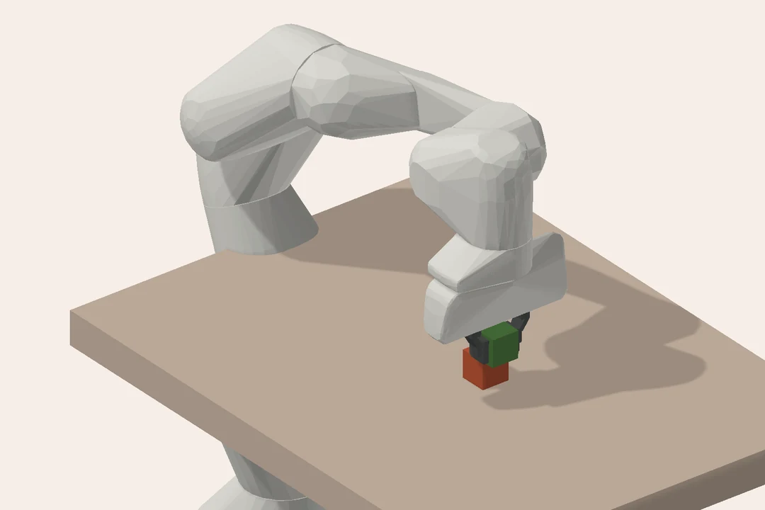 The arm with its seven joint axes and the contact points at the cubes.